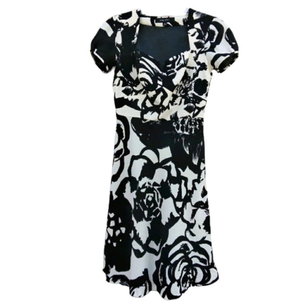 Nine West black and white floral midi dress size 2